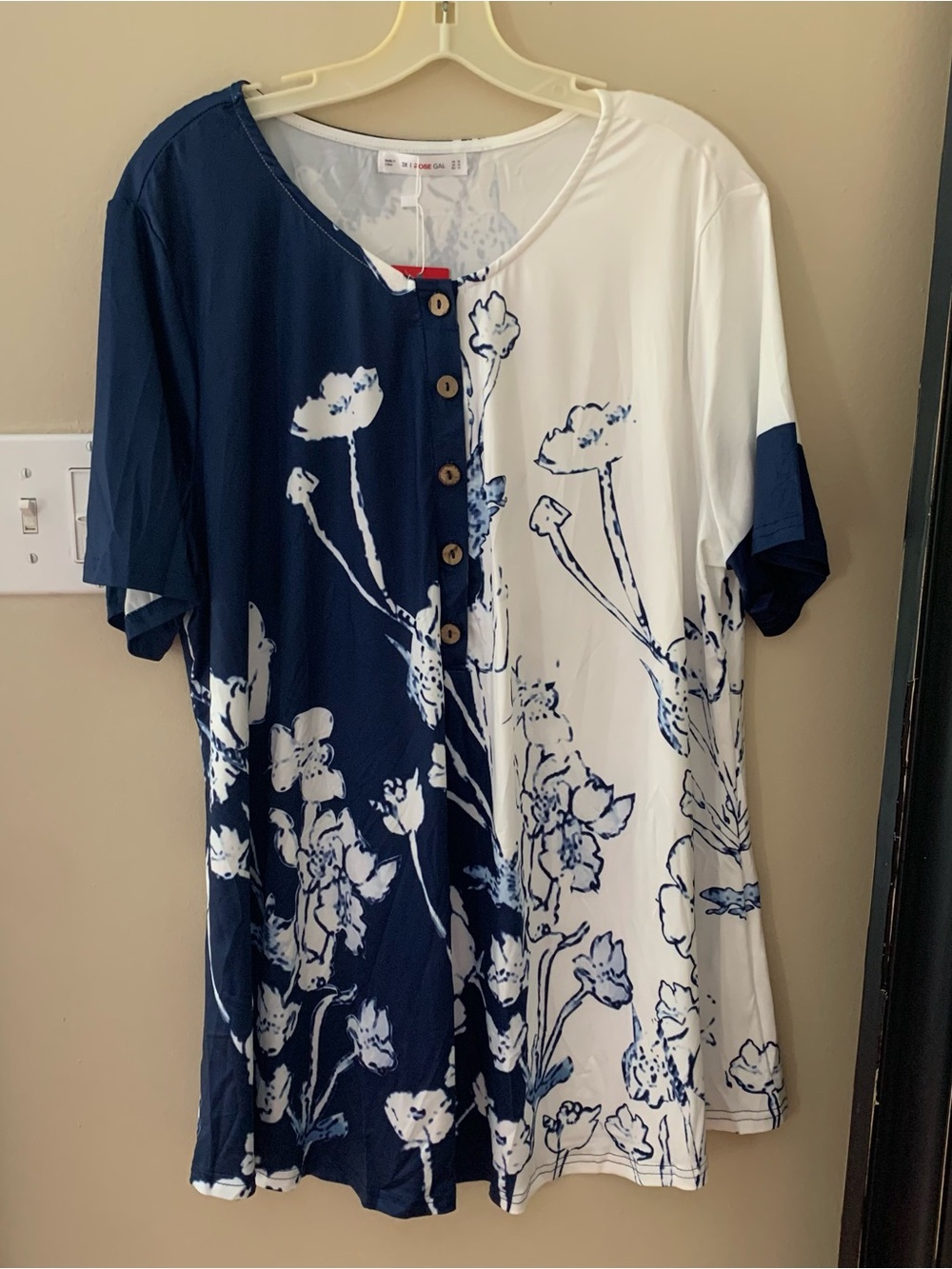 Rosegal Plus Size Tunic Pullover Shirt Women’s 3X Navy Blue Floral Print Casual